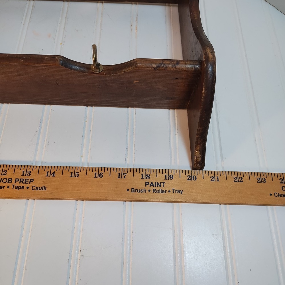 VTG Wood Wall Shelf Cup Saucer Plate 2 Tier Rack 6 Hook Farmhouse Country Retro - Picture 14 of 16